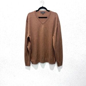 Hart Schaffner Marx Brown Merino wool V-Neck Sweater Classic Knit XL